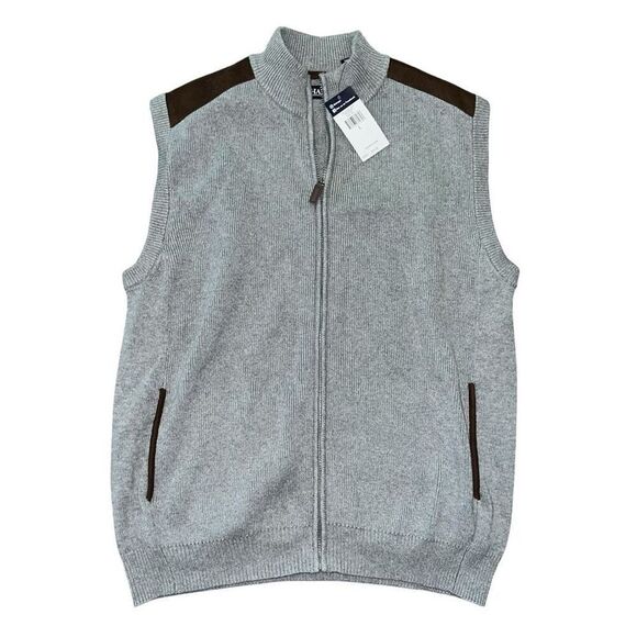NWT CHAPS Men’s Grey Woven Zip Up Vest Size L - Picture 1 of 7